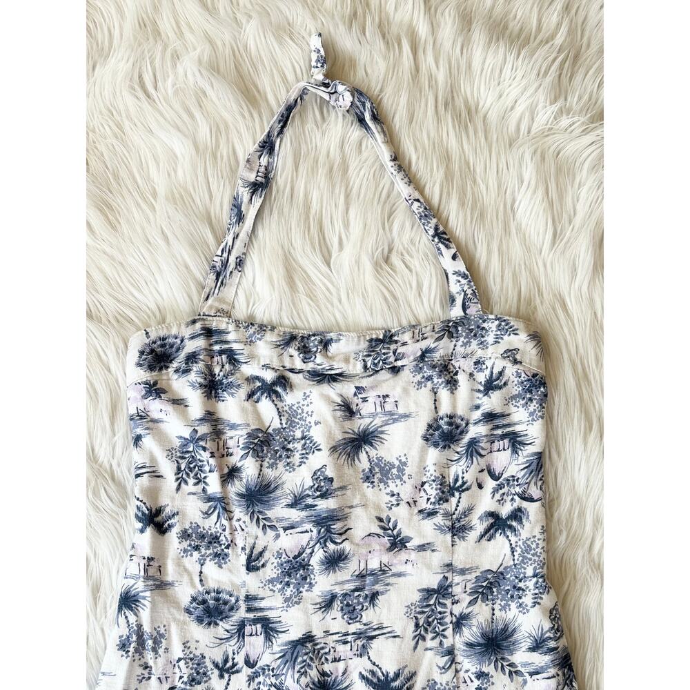 Abercrombie & Fitch Halter Mini Dress Linen Blend Tropical Toile Floral White - Picture 5 of 12